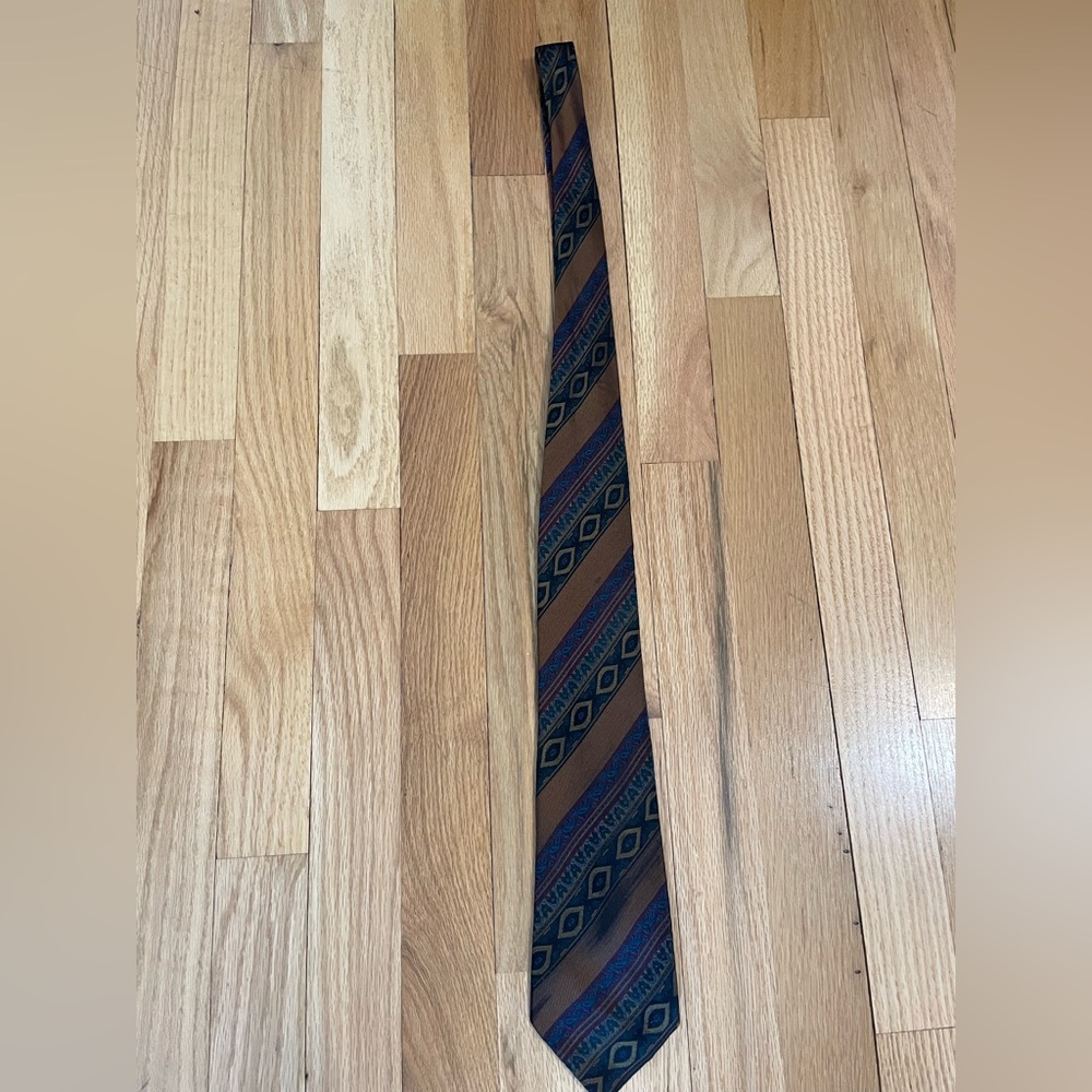 Vintage Fendi Brown and Blue Patterned Men's Tie
